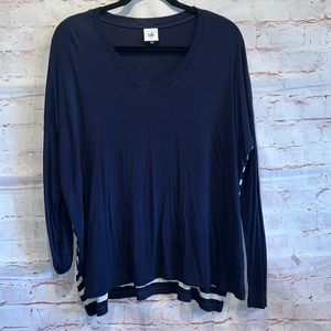 Cabi Shirt Womens Medium Lighthouse Tee Navy Blue White Striped Back Long Sleeve